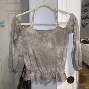 distressed army green off the shoulder top